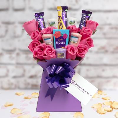 Yankee Candle and Cadbury Pink Roses Bouquet | Funky Hampers