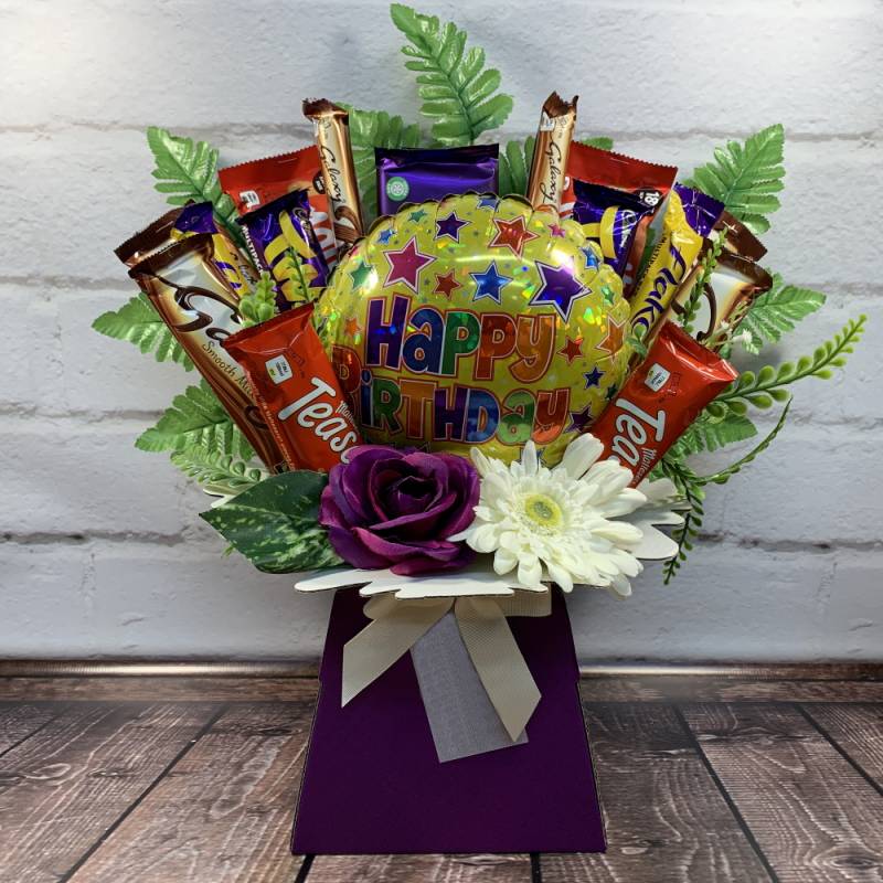 Happy Birthday Balloon and Flowers Chocolate Bouquet | Funky Hampers