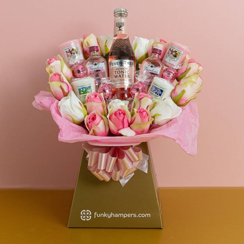Pink Gin and Tonic, Lindor and Yankee Candle Bouquet | Funky Hampers