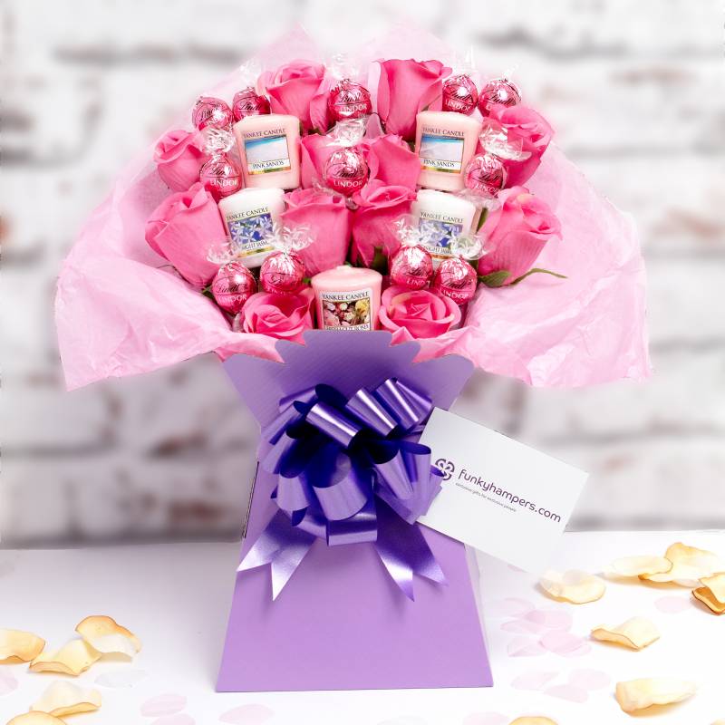 Yankee Candle and Pink Lindor Bouquet | Funky Hampers