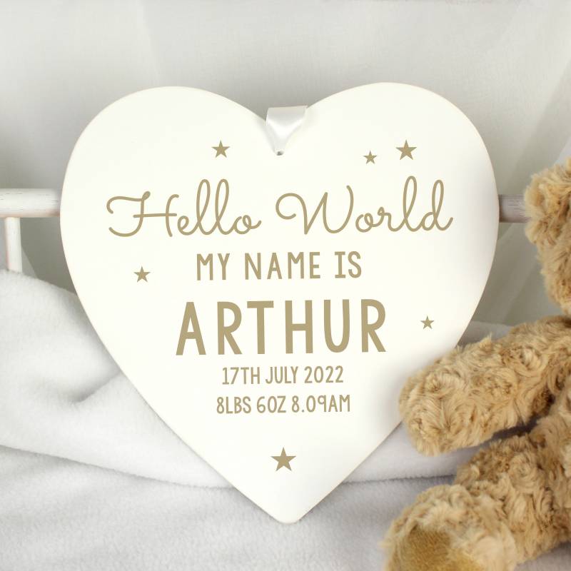 Personalised Hello World Wooden Heart Decoration
