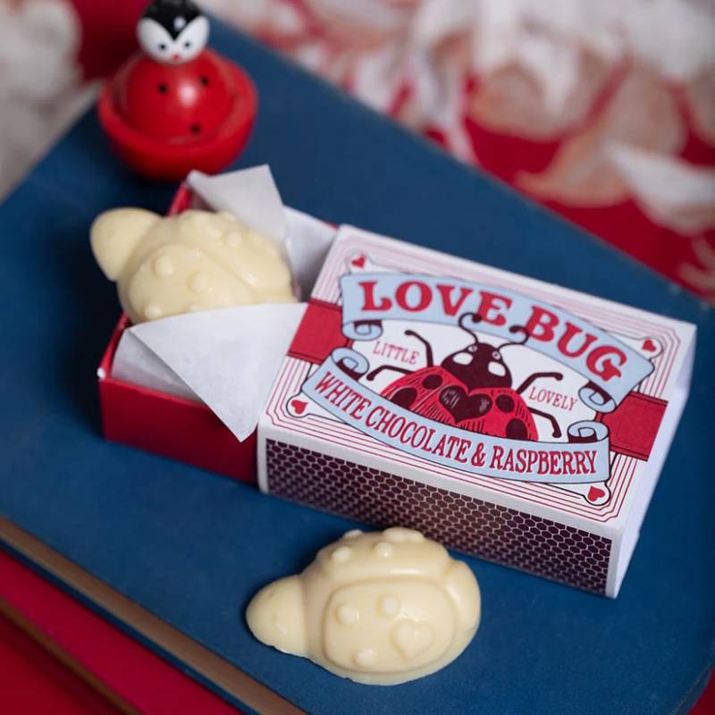 Raspberry & White Chocolate Love Bugs Matchbox Gift Raspberry & White Chocolate Love Bugs Matchbox Gift